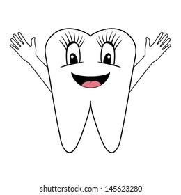 smiling tooth with hands. vector 