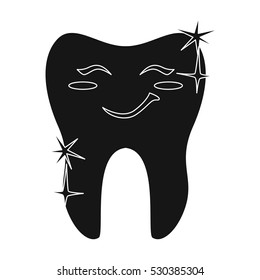 Smiling tooth icon in black style isolated on white background. Dental care symbol stock vector illustration.