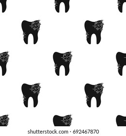 Smiling tooth icon in black style isolated on white background. Dental care symbol stock vector illustration.