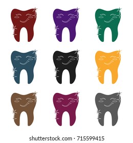 Smiling tooth icon in black style isolated on white background. Dental care symbol stock vector illustration.