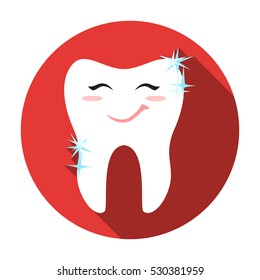 Smiling tooth icon in flat style isolated on white background. Dental care symbol stock vector illustration.