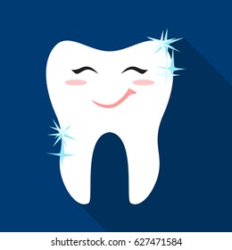 Smiling tooth icon in flat style isolated on white background. Dental care symbol stock vector illustration.