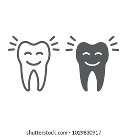 Smiling tooth line and glyph icon, stomatology and dental, cleaned tooth sign vector graphics, a linear pattern on a white background, eps 10.