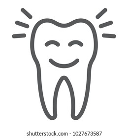Smiling tooth line icon, stomatology and dental, cleaned tooth sign vector graphics, a linear pattern on a white background, eps 10.