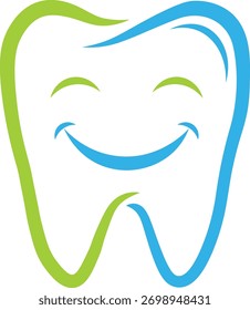 Smiling tooth logo with green and blue abstract curves smile happy