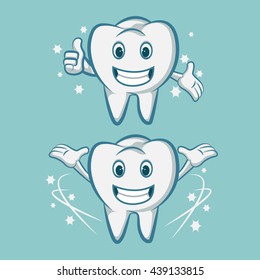 Smiling tooth mascot teeth with a toothbrush. Clean teeth for health concept. Perfect for a dental or tooth fairy illustration. Vector illustration.