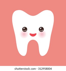 Smiling tooth with pink cheeks  on pink background. Vector