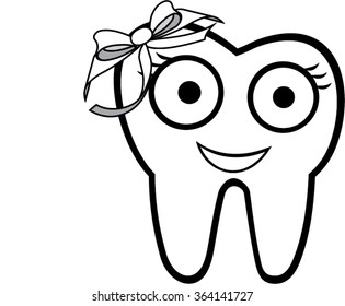 smiling tooth with ribbon isolated illustration