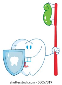 Smiling Tooth With  Toothbrush  And Shield