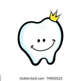 Smiling tooth with a yellow crown. blue effects.