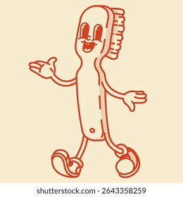 Smiling toothbrush mascot with soft bristles. Vintage vector illustration for kids and adults