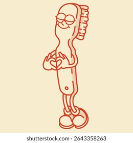Smiling toothbrush mascot with soft bristles. Vintage vector illustration for kids and adults