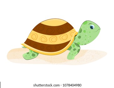 Smiling tortoise on the sand.Isolated on white background.Vector illustration