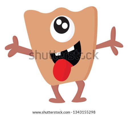 Smiling with toung out light brown one-eyed monster vector illustration on white background 