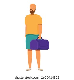 Smiling tourist holding travel bag is ready for vacation