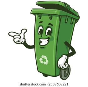 Smiling Trash Bin Cartoon Character Mascot Illustration Vector Clip-art Hand-drawn Logo Design