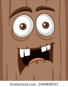 Smiling tree character with big eyes and mouth.