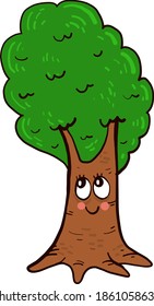 Árbol sonriente, ilustración, vector sobre fondo blanco.