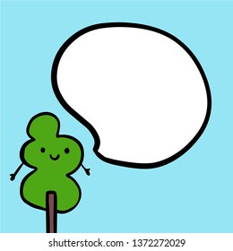 Smiling tree and speech bubble hand drawn illustration for ecological problems cartoon style minimalism forest