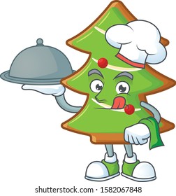 smiling trees cookies as a Chef with food cartoon style design