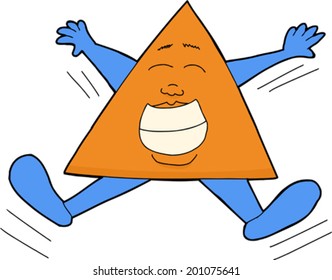 Smiling triangle person jumping up and down