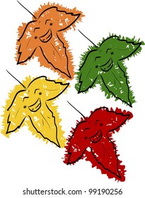 Smiling Trident Maple Autumn Leaves Cartoon