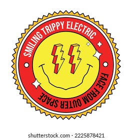 Cara eléctrica trippy sonriente. Desde el espacio ultraterrestre. Espacio ultraterrestre. Vector libre de logotipo Trippy