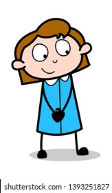 Smiling and Trying to Watch - Retro Office Girl Employee Cartoon Vector Illustration﻿