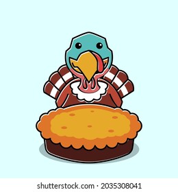 Smiling Turkey Bird Rooster Pie Thanksgiving Character Cartoon