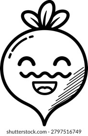 Smiling Turnip Vegetable Line Art Illustration Cute Root Veg