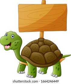 A smiling turtle with empty wooden plank