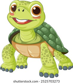Smiling turtle with green shell and big eyes