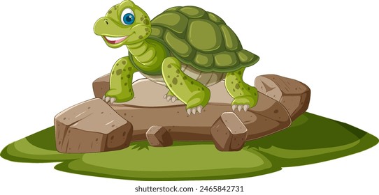 Smiling turtle standing on a rock