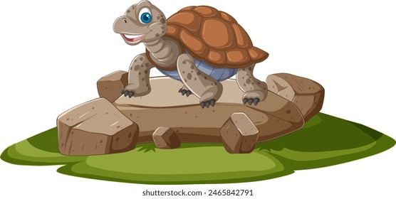 Smiling turtle standing on a rock