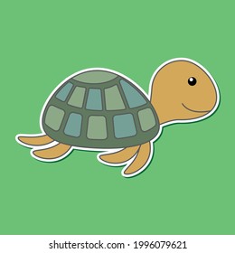 Smiling Turtle sticker, vector illustration