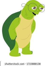 Smiling turtle whith glasses .Flat vector illustration on white background.