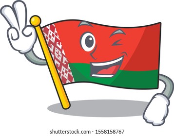 Smiling two finger flag belarus cartoon character style