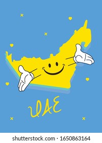 Smiling UAE map welcoming and smiliing with open arms. - Vector Illustration