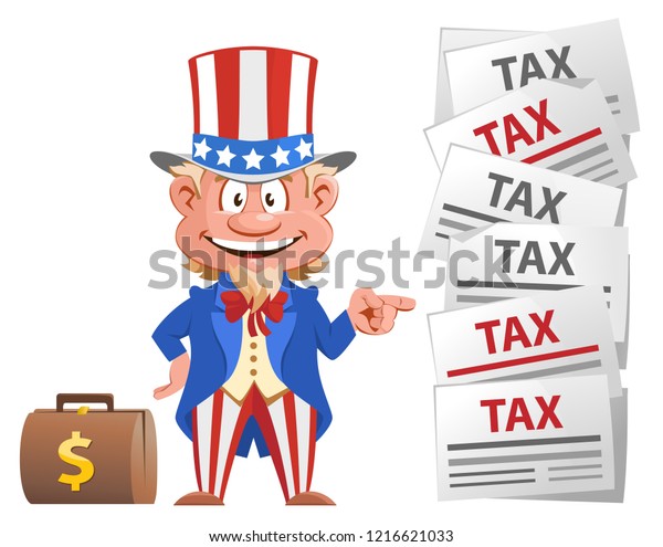 Smiling Uncle Sam Points At The Tax Letters. Cartoon Styled Vector ...