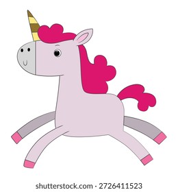 Smiling unicorn running isolated on white background