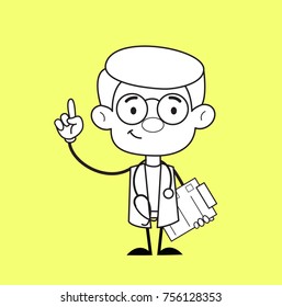 Smiling Urologist Pointing Finger Vector Pose