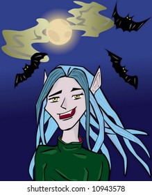 smiling vampire and blue