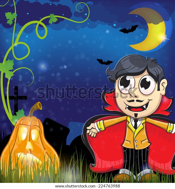 Smiling Vampire Jack O Lantern Night Stock Vector (Royalty Free