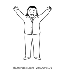 A smiling vampire in pajamas with arms raised on halloween cartoon