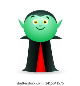 Smiling vampire wearing cape. Positive Halloween monster with green face and sharp teeth. Can be used for topics like cartoon character, horror, fantasy