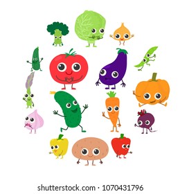 Smiling vegetables icons set. Cartoon illustration of 16 smiling vegetables vector icons for web