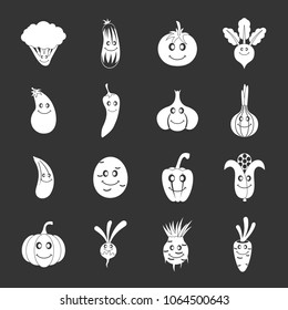 Smiling vegetables icons set vector white isolated on grey background 