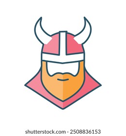 Smiling viking warrior icon. Cartoon illustration of a smiling Viking warrior wearing a horned helmet, conveying strength and a sense of humor.