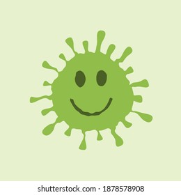 Smiling virus face icon. Smile coronavirus disease symbol. Emoji and emoticon sign. Happy emotion. Influenza epidemic logo. Sars covid-19 pandemic. Isolated on black background. Vector illustration.
