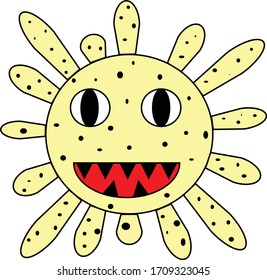 Smiling virus icon. It have eyes, mouth and teeth